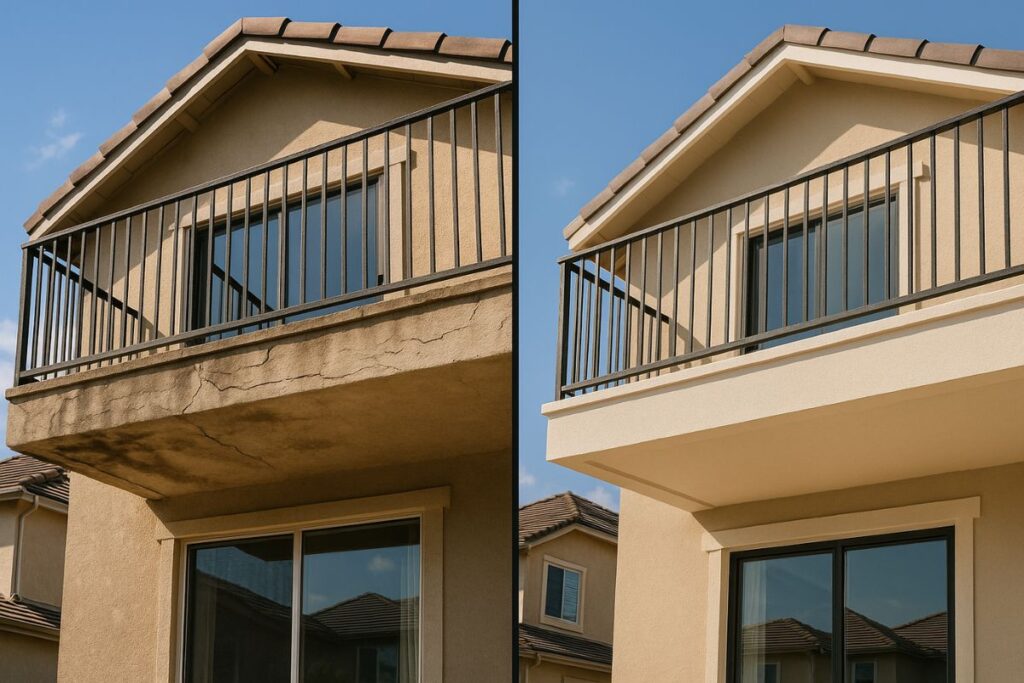 House balcony before and after renovation.