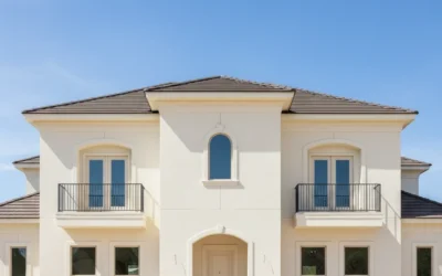 Elegant two-story house with arched entrance.