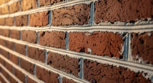 Close-up of a red brick wall with visible mortar lines.